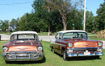 1957 Chevrolet 210 wagon and 1956 Belair Sedan in Sierra Gold and Adobe Beige