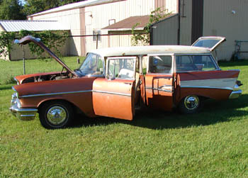 1957 Chevrolet 210 wagon left view doors open