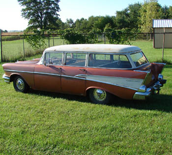 1957 Chevrolet 210 wagon left rear side view
