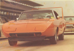 Jims Superbird in pit row, Indianapolis 500 motor speedway 1981