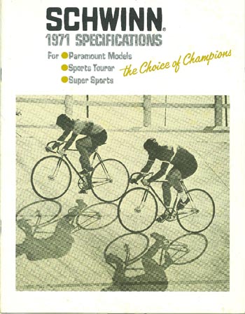 1971 Schwinn Paramount bicycle catalog